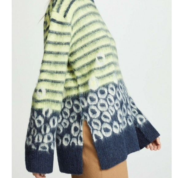 Current/Elliot Wes Striped Leopard Brushed Fuzzy Oversized Sweater, Sz 4 XL - Picture 2 of 11